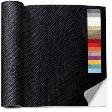 Imagem de Patch de reparo de tecido de linho de 43 x 198 cm, adesivos autoadesivos para móveis, tecido de reparo de 16 cores, kit de reparo de estofamento de tecido para sofá, cadeira, roupas (preto)