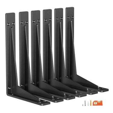 Imagem de NEODROP Pacote Com 6 Suportes De Prateleira De 12" Para Serviços Pesados, Suporte De Parede De Metal Premium Para Lareira, Suporte De Bancada, Prateleiras De Armazenamento De Garagem, Ferragens De Pra