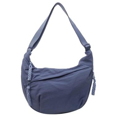 Imagem de Bolsa tiracolo de veludo cotelê de nylon trançado com vários bolsos crescente feminina e masculina bolsa de ombro, A - azul