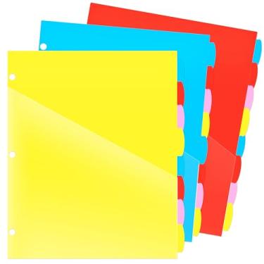 Imagem de WOT I Divisores de Plástico de 8 Abas com 2 Bolsos Transparentes - 6 Conjuntos, Divisores de Fichário para Fichário de 3 Argolas, Multicolorido Brilhante, Total de 48 Abas