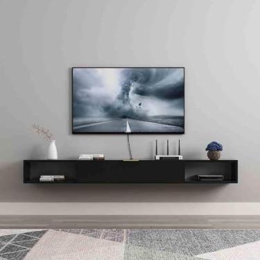 Imagem de Armário De Tv Montado Na Parede Console De Mídia Com Prateleira De Armazenamento Console De Mídia Flutuante Com Porta De Aba Prateleira De Tv Flutuante Mesa De, Black, 160x20x18.2cm