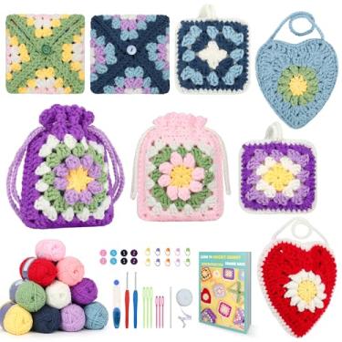 Imagem de Katech Kit de crochê para iniciantes – Kit de bolsa de crochê inclui fios, ganchos, guia passo a passo, agulhas e acessórios - Presente para iniciantes de crochê para adultos e crianças
