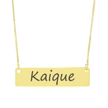 Imagem de Colar Nome Personalizado Chapinha Gravação Kaique Banhado Ouro 18K - 999004065