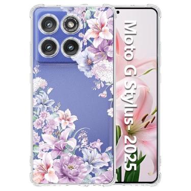 Imagem de Tcaraersing Capa transparente para Motorola Moto G Stylus 2025 com design de flor, atualizada [proteção total da câmera] à prova de choque canto transparente TPU macio para meninas mulheres capa