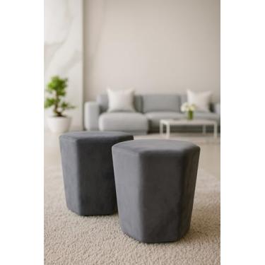 Imagem de Banqueta Puff Decorativo Pés Palito Sala Quarto Estofado Apoio de pés Premium (Hexagonal Cinza)