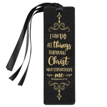 Imagem de FINPAC Marcadores de livro de couro da Bíblia, marcadores religiosos veganos, versículos bíblicos, presentes de igreja para mulheres e homens [Trust in The Lord with All Your Heart] - Preto dourado
