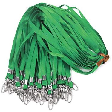Imagem de Cordões verdes 100 peças de cordão de nylon de 44,5 cm, clipes de ganchos giratórios ótimos para crachás de identificação/chaveiros