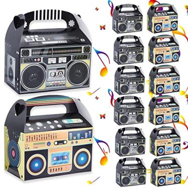 Imagem de NICENEEDED 12 caixas de lembrancinhas de festa dos anos 80 e 90, 15 x 9 x 9 cm, caixa de novidade com motivo de rádio vintage, recipientes de doces para rádio retrô, tema hip hop, música, artigos de
