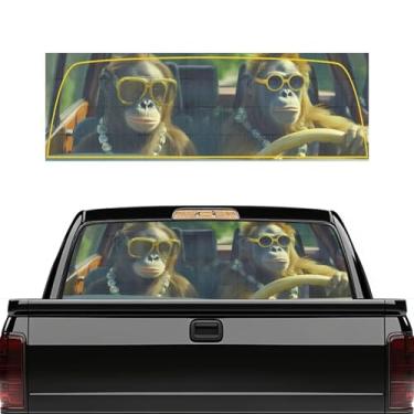 Imagem de Brosoneto Decalques gráficos engraçados para janela traseira de caminhão macaco caminhonete adesivos de janela de carro 167.6 cm x 55.9 cm caminhão janela traseira janela perfurada decalque filme