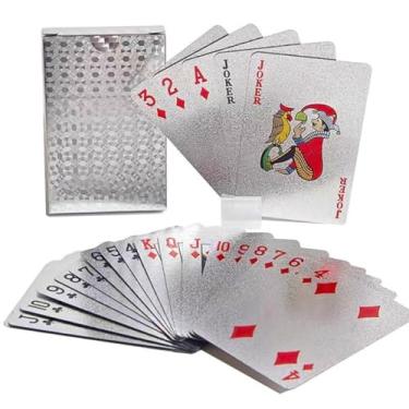 Imagem de Baralho de Cartas Prateado Holográfico Impermeável – Cartas de Poker em Plástico Lavável, Durável para Jogos e Mágica