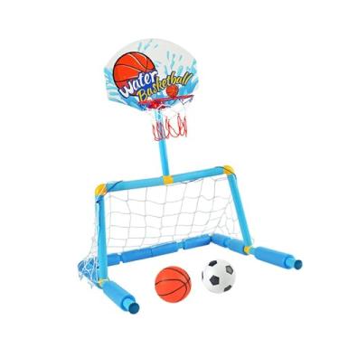 Imagem de Generic Rede de futebol e cesta de basquete, brinquedo flutuante para piscina, esportes aquáticos, conjunto divertido de basquete e futebol, atividades