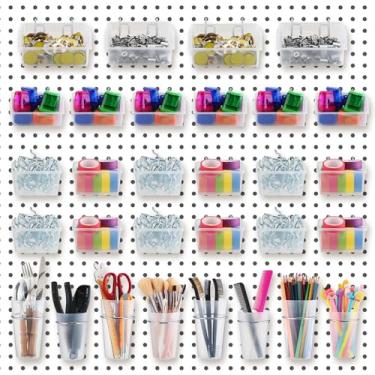 Imagem de Roowest Conjunto de 30 recipientes transparentes para quadro de pegboard, organizador de parede com ganchos e laços, acessórios organizadores sortidos para garagem, artesanato, oficina, armazenamento