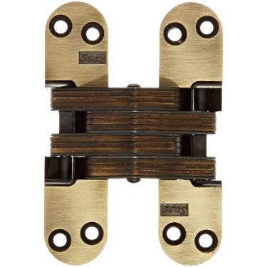 Imagem de SOSS Dobradiça invisível modelo 218 para material de 3,8 cm de espessura, classificação de fogo de 20 minutos, zinco, acabamento exterior de latão antigo, número do modelo 218US5, 25,4 x 3,8 cm