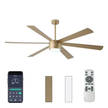 Imagem de SHOWDI Ventilador de teto com luzes e controle remoto, temporizador de controle de aplicativo de 6 lâminas, reversível, brilho contínuo e temperatura de cor, ventilador de teto de madeira ao ar livre