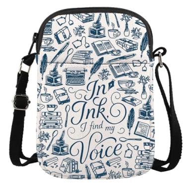 Imagem de Writer Appreciation Gift Journalist Novelist Author Gift in Ink I Find My Voice Bolsa tiracolo para amantes da escrita (em Ink CR)