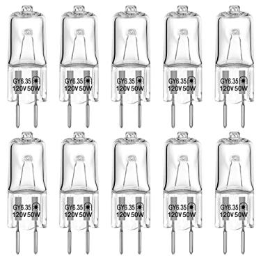 Imagem de Lâmpadas GY6.35, lâmpada de halogênio transparente de 120 V 50 W, 2 pinos, base de dois pinos T4 JC, lâmpada cápsula G6.35, lâmpada de 2 pinos branca quente regulável 2700K para luz pendente, forno de