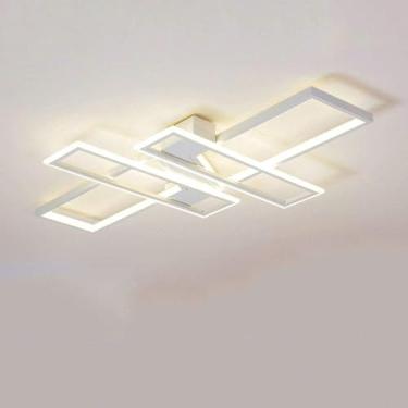 Imagem de Luz De Teto Led, Luzes De Teto Quadradas Modernas Design De Abajur De Acrílico Criativo Sala De Estar Cozinha Ilha Mesa Quarto Luminária, Black Dimming, 90cm 94W
