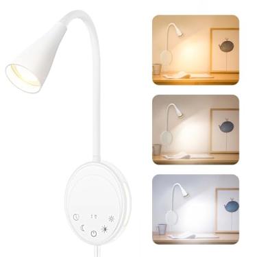 Imagem de ONELEJA Luz de leitura LED montada na parede, luz de livro para leitura na cama, 5 regulagem e temperatura de cor, pescoço de ganso flexível de 360°, saída USB, luzes de cabeceira de cabeceira, função