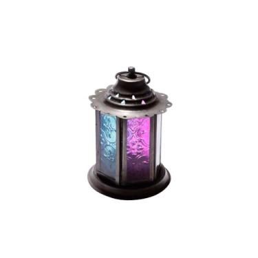Imagem de Lanterna Decorativa de Metal Vidro Colorido Rosa e Azul Estilo Vintage para Velas Iluminação Externa e Jardim