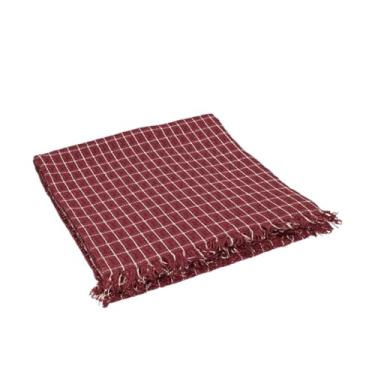 Imagem de Manta Artesanal para Sofá Grande 2,40x1,80m – Algodão Natural com Franja | Decorativa e Confortável(Vinho xadrez)