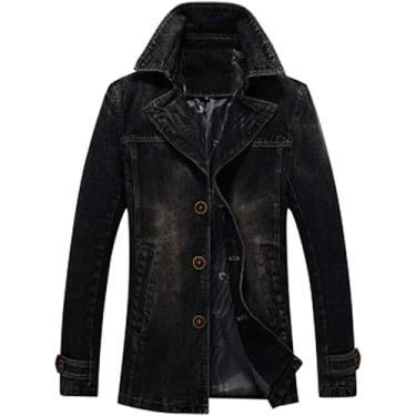 Imagem de Jaquetas Jeans Blazer Homens Casaco Trench Coat Seção Longa Casaco Fit Sobretudo Jeans Jaqueta Outerwear, Black, 3XL