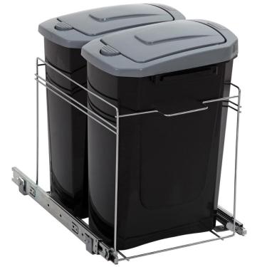 Imagem de Lixeira Deslizante Embutir Dupla Cozinha 15L cada Preta com Corrediça Masutti
