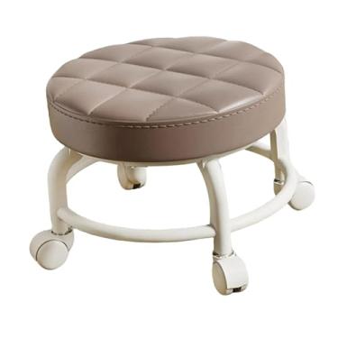 Imagem de IEUDNS Banco de trabalho com rodinhas, assento baixo com rodinhas, redondo, ergonômico, banco mecânico com rodas 25x25x20cm para ioga, loja Baber Home, Marrom Claro