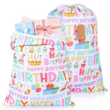 Imagem de Sacos de presente Pickmesh Happy Birthday 50x70cm, tecido, 2 peças