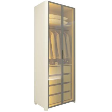 Imagem de Guarda Roupa Roupeiro Gelius Innova 2 portas reflecta 4 gavetas canto curvos LED pés OFF White