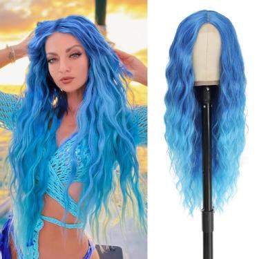 Imagem de Peruca BUPPLER Cosplay longa azul sintética 70cm para mulheres