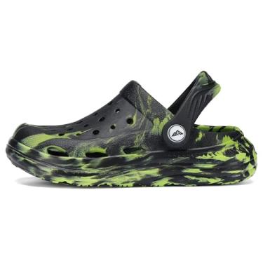 Imagem de Ballaza Tamancos infantis tie dye para meninos e meninas | Sapatos aquáticos leves sem cadarço com suporte de arco, Preto/Verde, 17