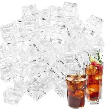 Imagem de LDHHYH Pacote com 250 cubos de gelo falsos, cubos de gelo reutilizáveis de plástico para bebidas, enchimento de vaso de gelo falso acrílico para centros de mesa, adereços de fotografia, exibição de