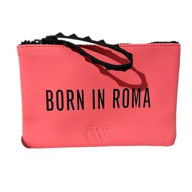 Imagem de Valentino BORN IN ROMA Rosa Coral Pequena Lisa Maquiagem Cosmética Presente Bolsa de Pulso Aproximadamente 7 C x 4,5 (4180)