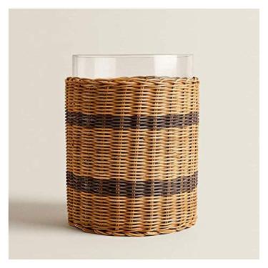 Imagem de Baldes de gelo isolados Balde de gelo de vidro com design de vime balde refrigerador balde de champanhe para bebidas e festas Balde de champanhe de cerveja refrescante de grau alimentício