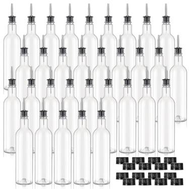 Imagem de RimCereal Pacote com 32 garrafas de plástico de 740 ml de pescoço longo com despejador e tampa de aço inoxidável, garrafas de álcool, suco de álcool, xarope à prova de vazamento, bico cônico