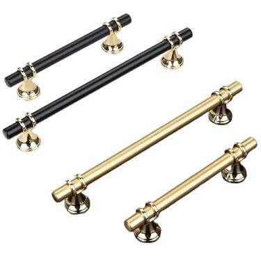Imagem de CXYFQUUK Puxadores de armário pretos e dourados puxadores de móveis de cozinha de luxo puxadores de porta de barra reta T ferragens de armário 2 peças (ouro 320 mm)