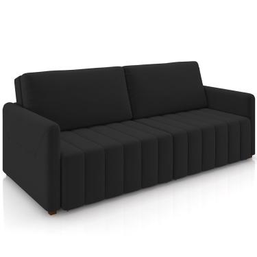 Imagem de Sofá Cama Retrátil para Sala de Estar 220cm Porthos M03 Veludo Preto - Lyam Decor