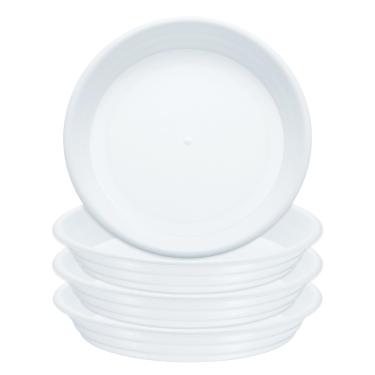 Imagem de 4 peças de pires de plantas de plástico 13 cm bandejas de gotejamento redondas pires de vaso de flores base de flores bandeja de drenagem inferior para plantadores internos e externos, branco pérola