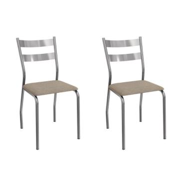 Imagem de Cadeira Sala De Jantar Bali 2c141cr Aço Kit 2 Un Cromado-linho Bege Fendi - Kappesberg