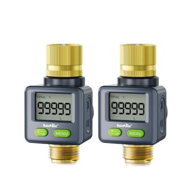 Imagem de RAINPOINT Medidor de fluxo de água com entrada e saída de latão, medidor de água de tela de 180°, medidor de consumo de galão/litro para enchimento de trailer, irrigação de jardim, irrigador e bocal