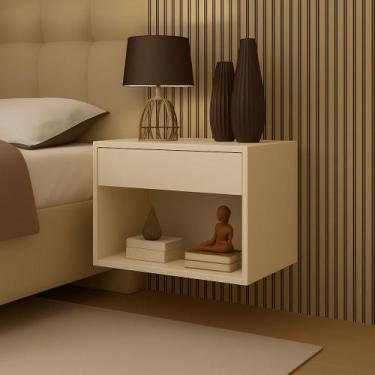 Imagem de Mesa De Cabeceira Flutuante Estreita Design Simples Com Nicho Quarto C