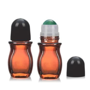 Imagem de RAMFIYN Pacote com 2 frascos grandes de vidro âmbar de 28,3 g para óleos essenciais, perfume, aplicador de bola de rolo de quartzo, recipientes vazios de desodorante com bola de cristal