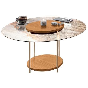 Imagem de Mesa De Centro Para Sala Redonda Tampo Vidro Pés Aço Allure B01 Cinamomo - Lyam Decor