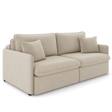 Imagem de Sofá Cama Retrátil Para Sala De Estar 194cm Una K01 Veludo Bege Lyam Decor