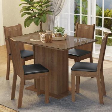 Imagem de Conjunto Sala De Jantar Mesa Tampo De Vidro 4 Cadeiras Rustic/preto Camélia Madesa