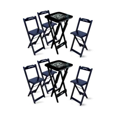 Imagem de Kit 2 Conjuntos De Mesa Bistrô Dobrável Jack Com 3 Banquetas De Madeira Preta - Cor: Preto