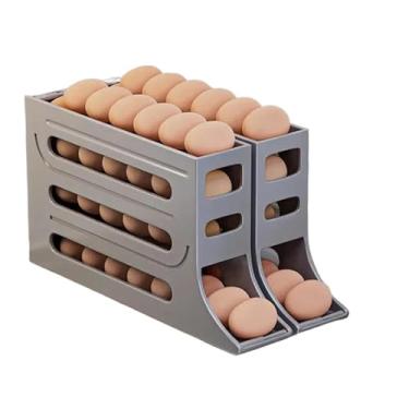 Imagem de Porta Ovos Deslizante Organizador Para Geladeira De 4 Camadas Automática Rolantes(2 PEÇAS 4 ANDARES CINZA)