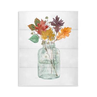Imagem de Stupell Industries Arte de placa de parede em pote de folhas da Harvest Home, design de Livi Finn, 35,5 x 28,5 cm