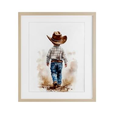 Imagem de Stupell Industries Impressão emoldurada de cowboy rústico infantil cinza sob vidro, design de Christine Simpson Art, 40,6 x 33,5 cm