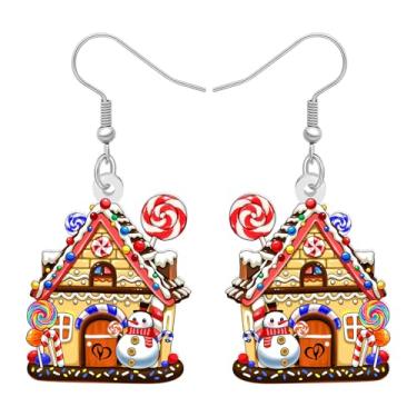 Imagem de LONYOO Brincos de acrílico para casa de gengibre de Natal, pingente de anime, joias de casa de doces, presentes de Natal para mulheres, Medium, Acrílico, Sem pedra preciosa